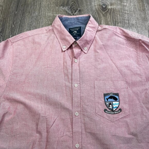 Nantucket Whaler Button Down Shirt Men’s Size XL Salmon Pink Embroidered Patch - Picture 8 of 13